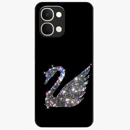 Starlit Swan Grace Glass Case showing flat back view with graceful swan artwork under starry sky and glossy glass finish.