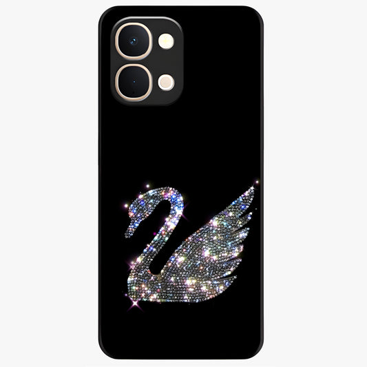 Starlit Swan Grace Glass Case showing flat back view with graceful swan artwork under starry sky and glossy glass finish.