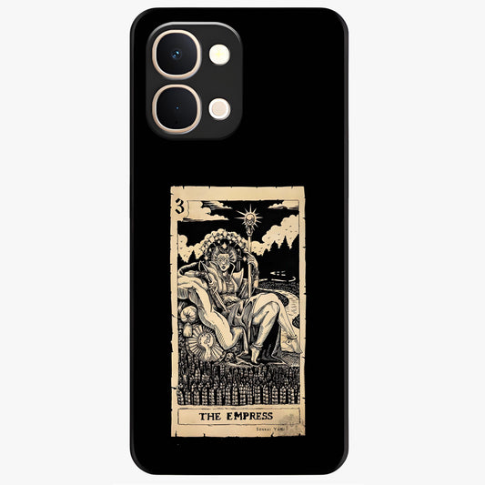 The Empress Glass Case showing flat back view with regal feminine artwork and glossy glass finish.