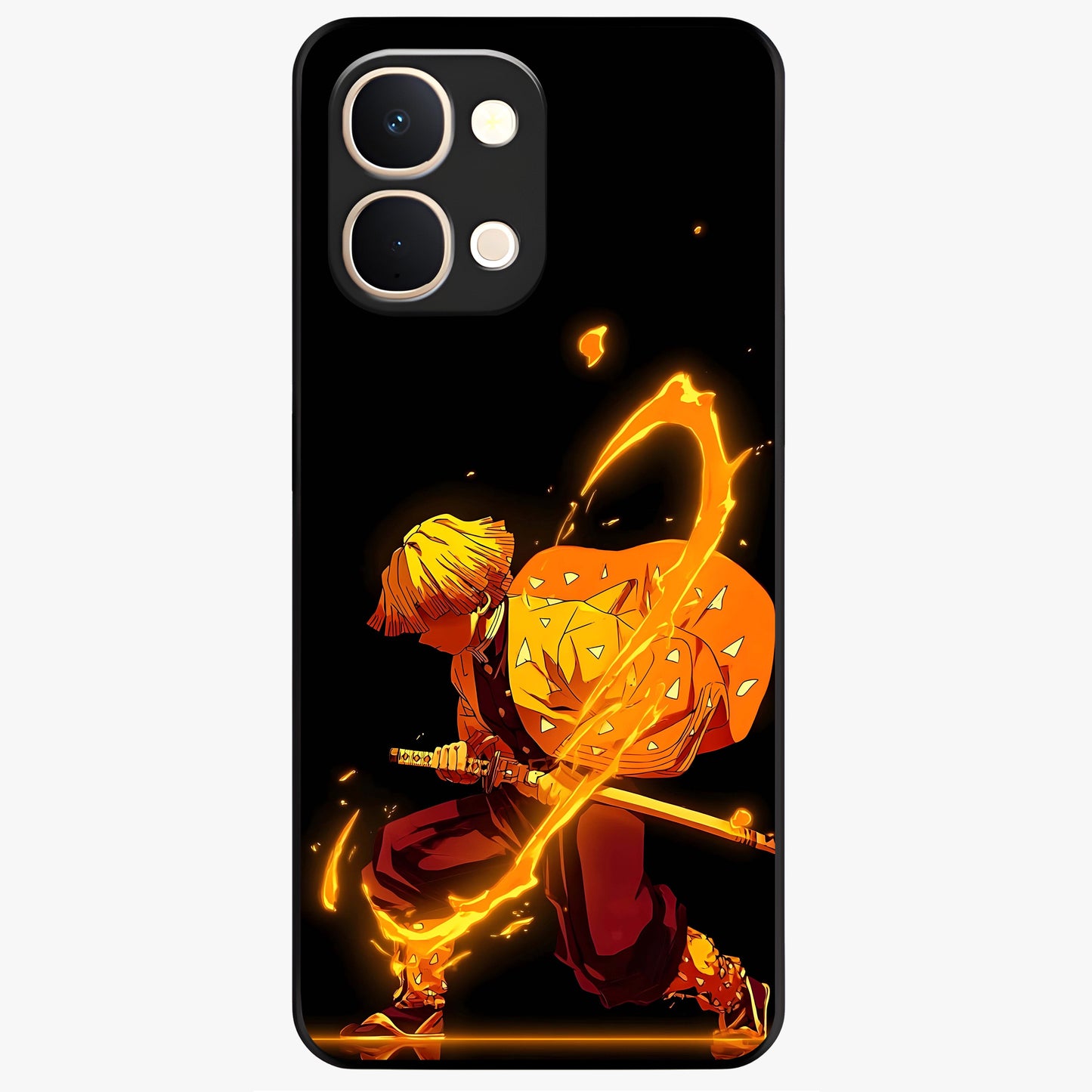 Thunder Flame Execution Glass Case showing flat back view with powerful flame and lightning artwork and glossy glass finish.