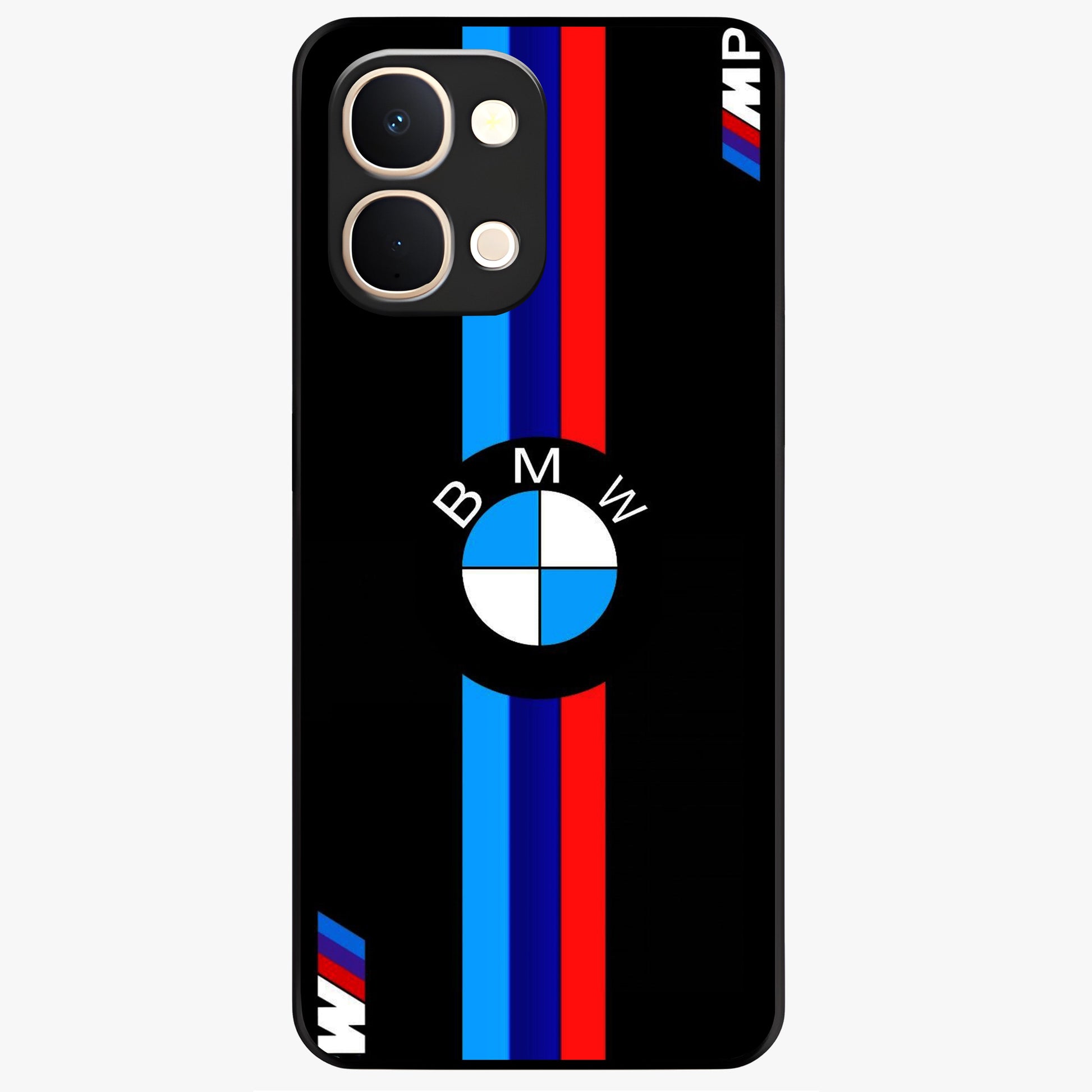 Turbo BMW Beast Glass Case showing flat back view with high performance sports car artwork and glossy glass finish.