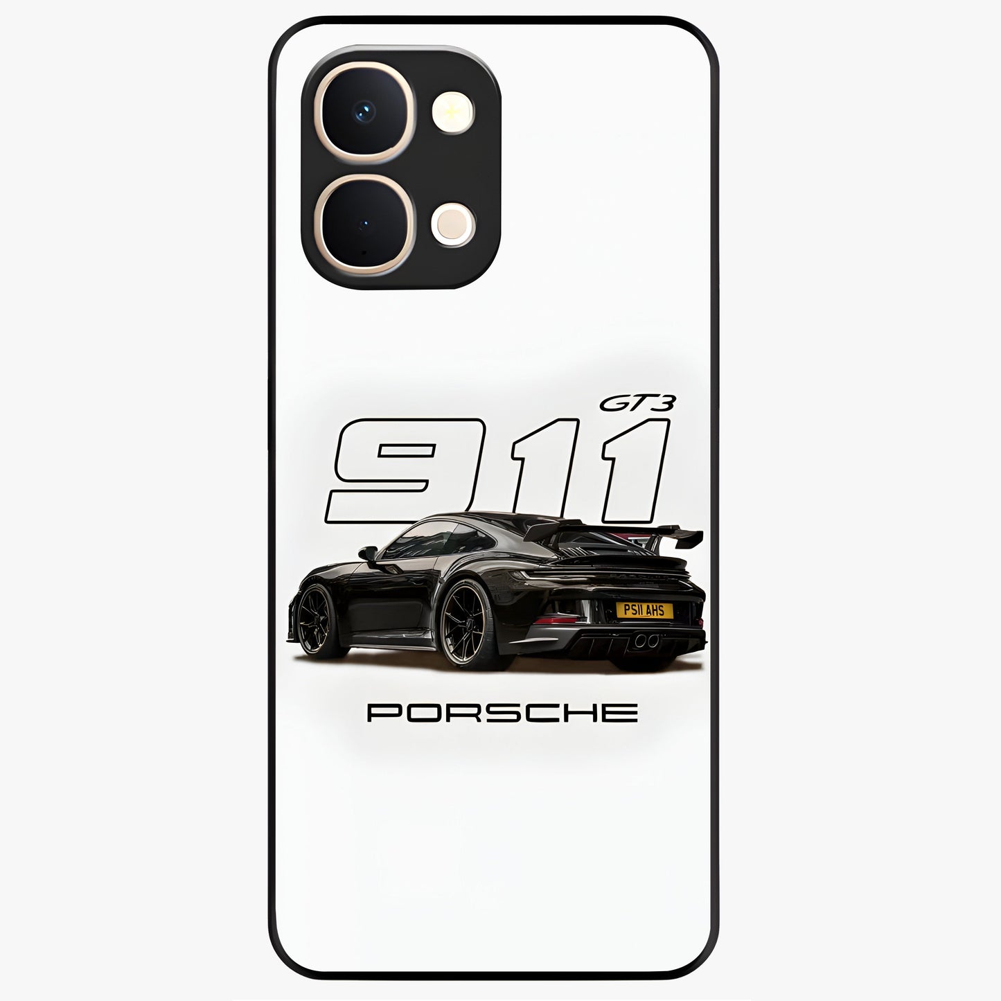 Turbo Legacy Icon Glass Case showing flat back view with iconic sports car inspired artwork and glossy glass finish.