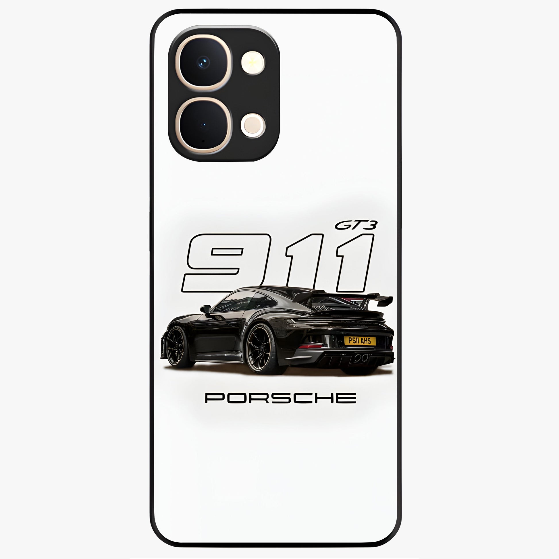Turbo Legacy Icon Glass Case showing flat back view with iconic sports car inspired artwork and glossy glass finish.