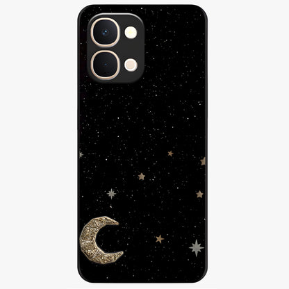 Twinkle Star With Half Moon Glass Case showing flat back view with star and half moon artwork and glossy glass finish.
