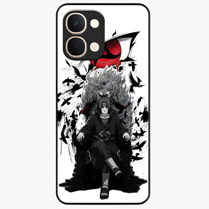 Uchiha Shadow Throne Glass Case showing flat back view with cosmic underwater themed artwork and glossy glass finish.