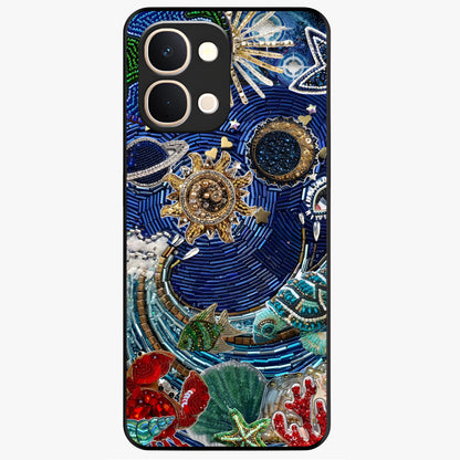 Universe Underwater Spark Glass Case showing flat back view with cosmic underwater themed artwork and glossy glass finish.