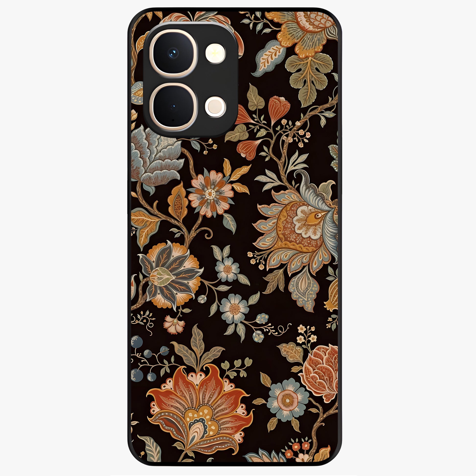Vintage Floral Dream Glass Case showing flat back view with classic floral artwork and glossy glass finish.