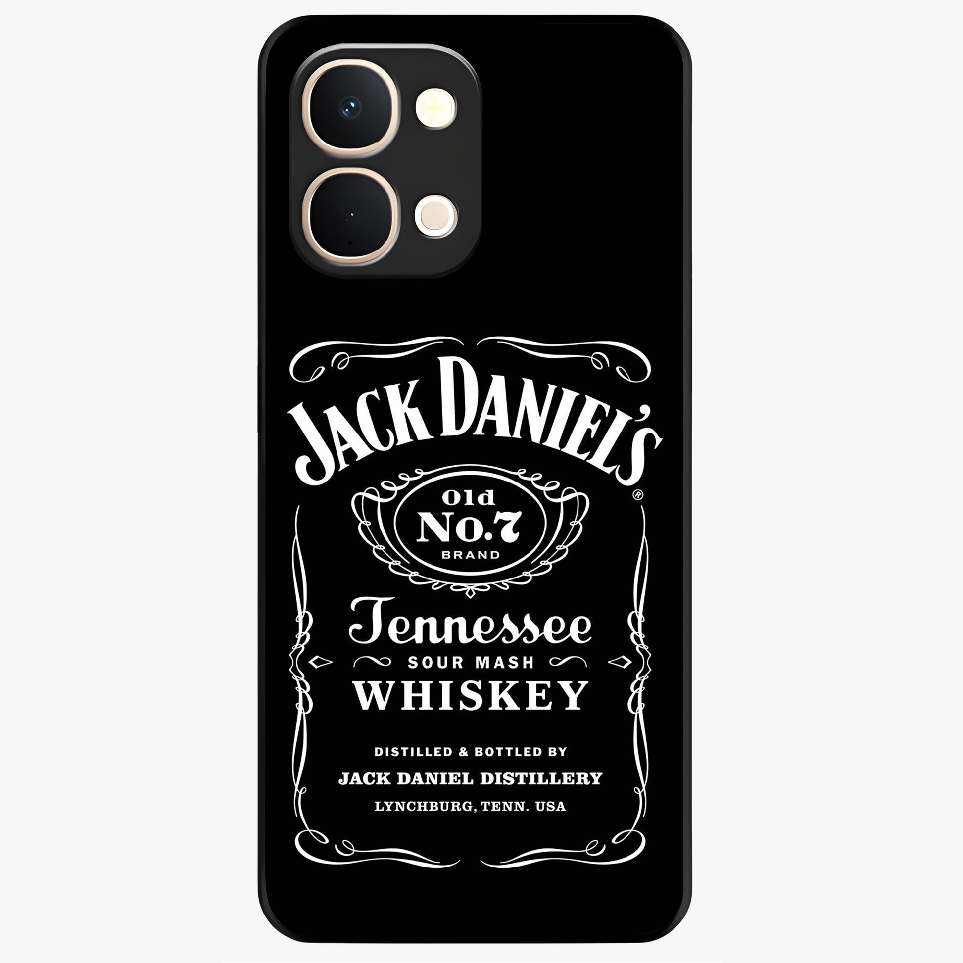 Vintage Whiskey Heritage Glass Case showing flat back view with classic whiskey inspired artwork and glossy glass finish.