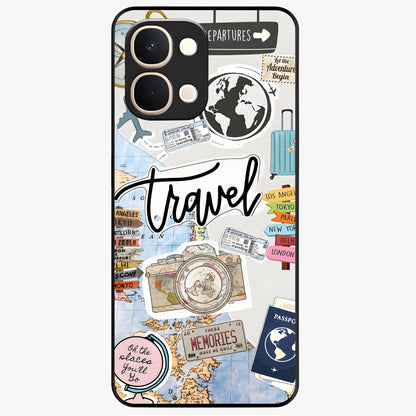 Wanderlust Journal Glass Case showing flat back view with travel inspired artwork and glossy glass finish.