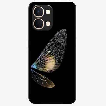 Whispers Of Wings Glass Case showing flat back view with graceful wing inspired artwork and glossy glass finish.