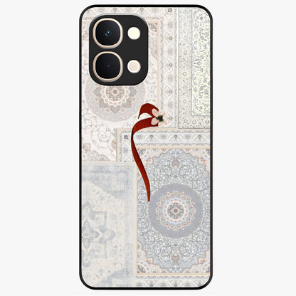 White Aesthetic Bow Glass Case showing flat back view with minimal bow artwork and glossy glass finish.