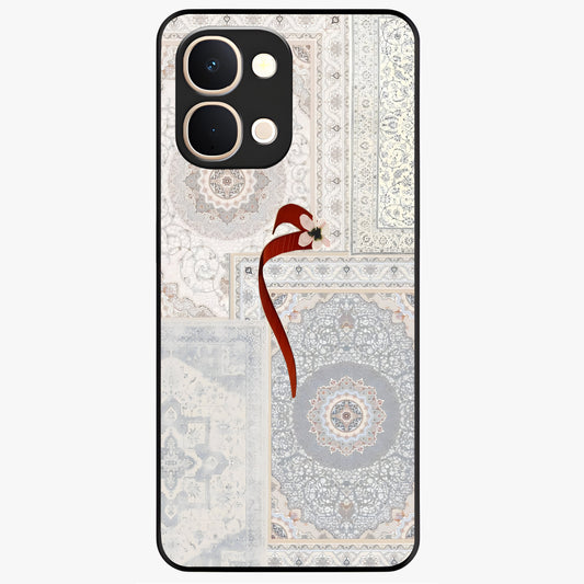 White Aesthetic Bow Glass Case showing flat back view with minimal bow artwork and glossy glass finish.