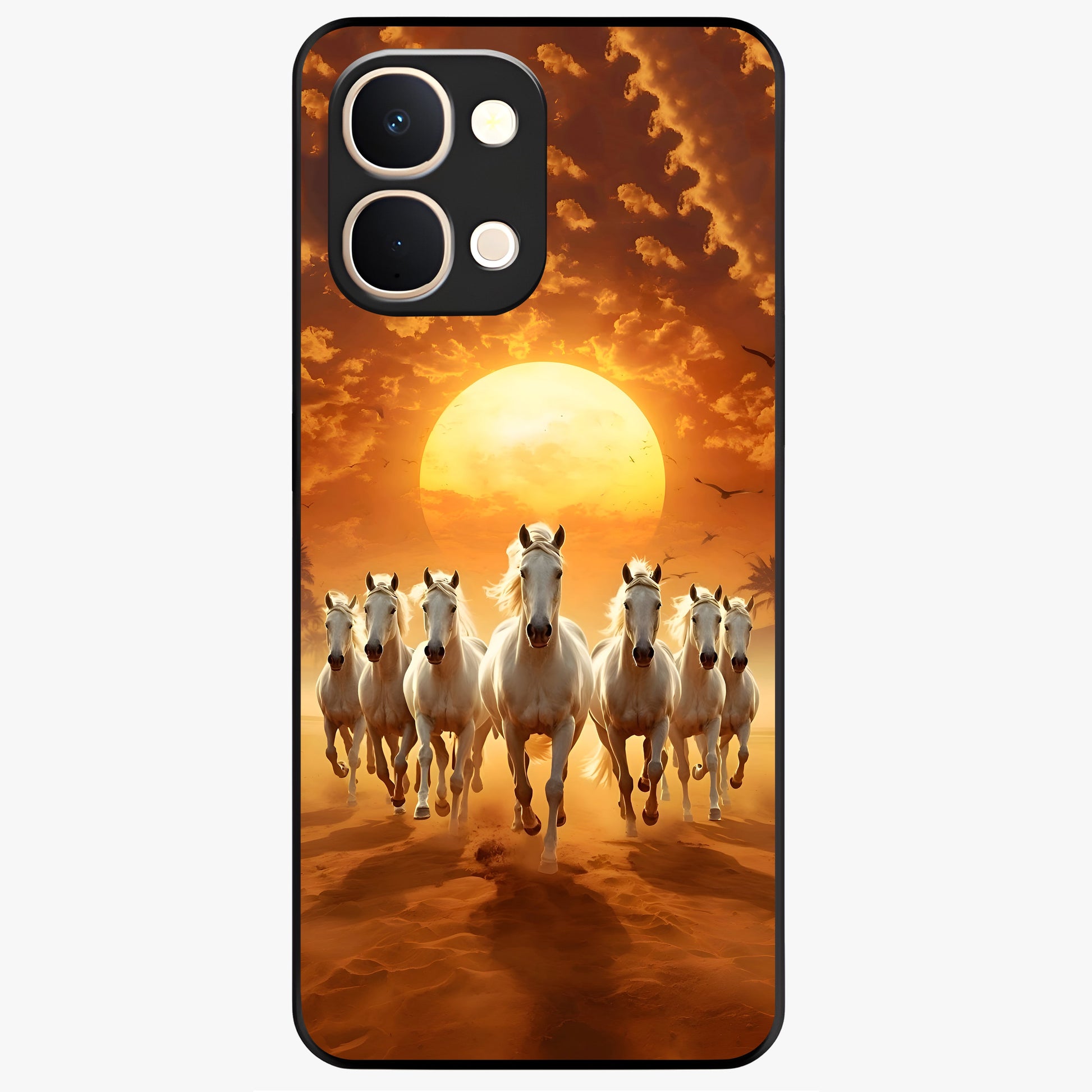 Wild Sunset Majesty Glass Case showing flat back view with majestic sunset landscape artwork and glossy glass finish.