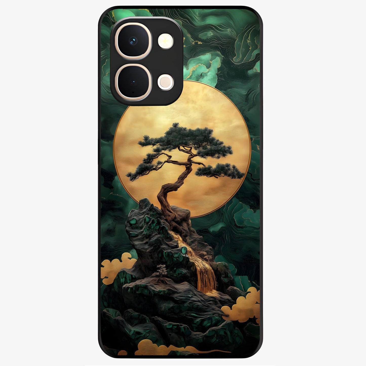 Zen Moon Rise Glass Case showing flat back view with calm moonrise artwork and glossy glass finish.