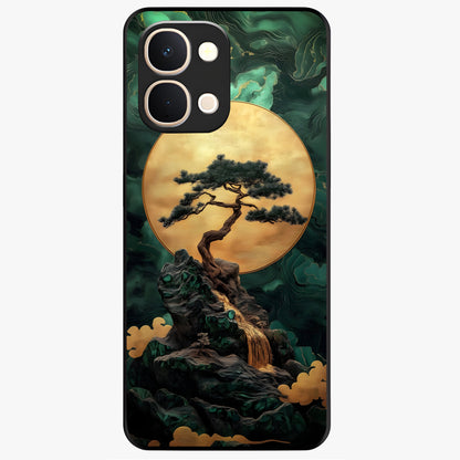 Zen Moon Rise Glass Case showing flat back view with calm moonrise artwork and glossy glass finish.