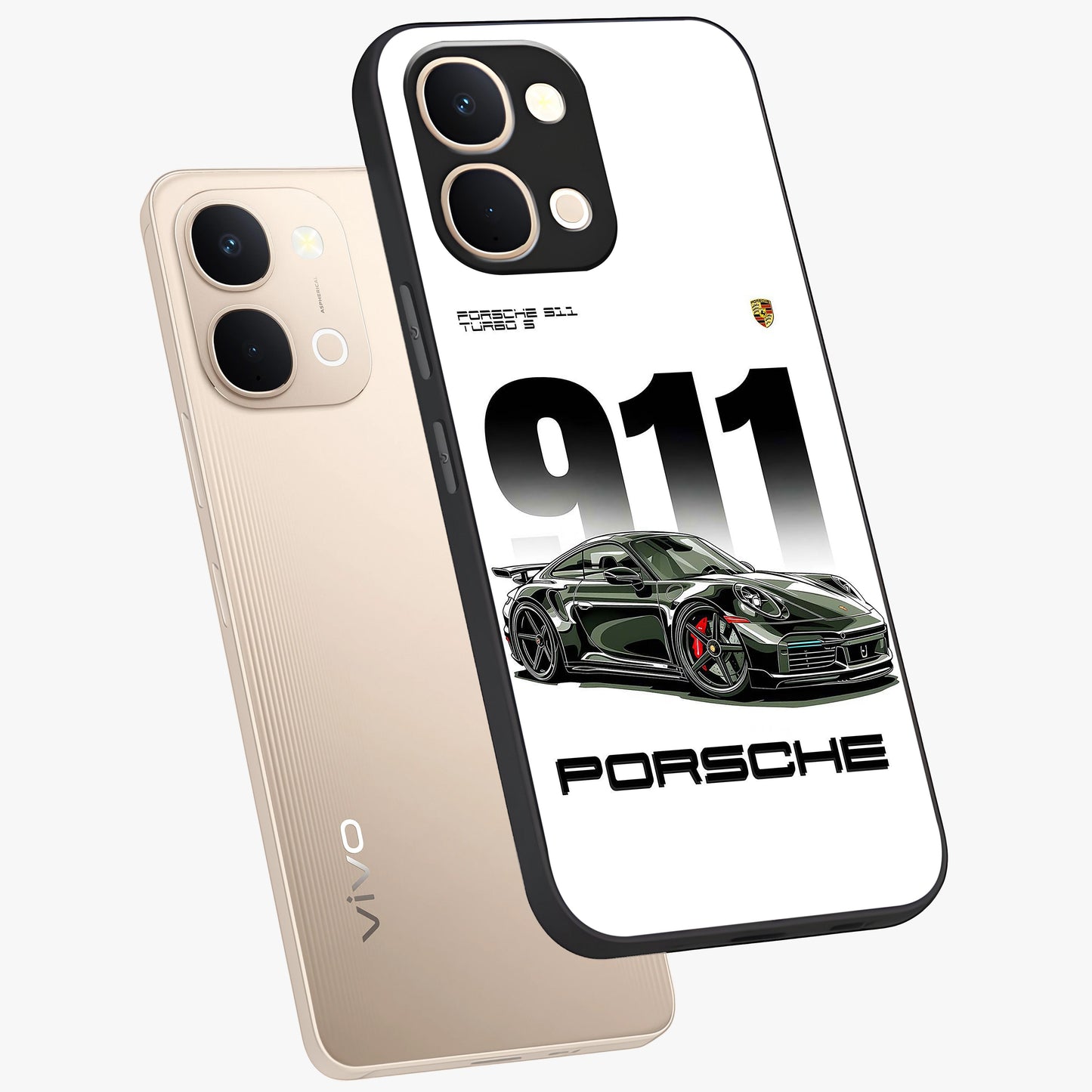 911 Turbo Dominance Glass Case displayed in premium angled mockup highlighting sporty car illustration and sleek glass surface.