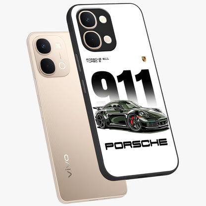 911 Turbo Dominance Glass Case displayed in premium angled mockup highlighting sporty car illustration and sleek glass surface.