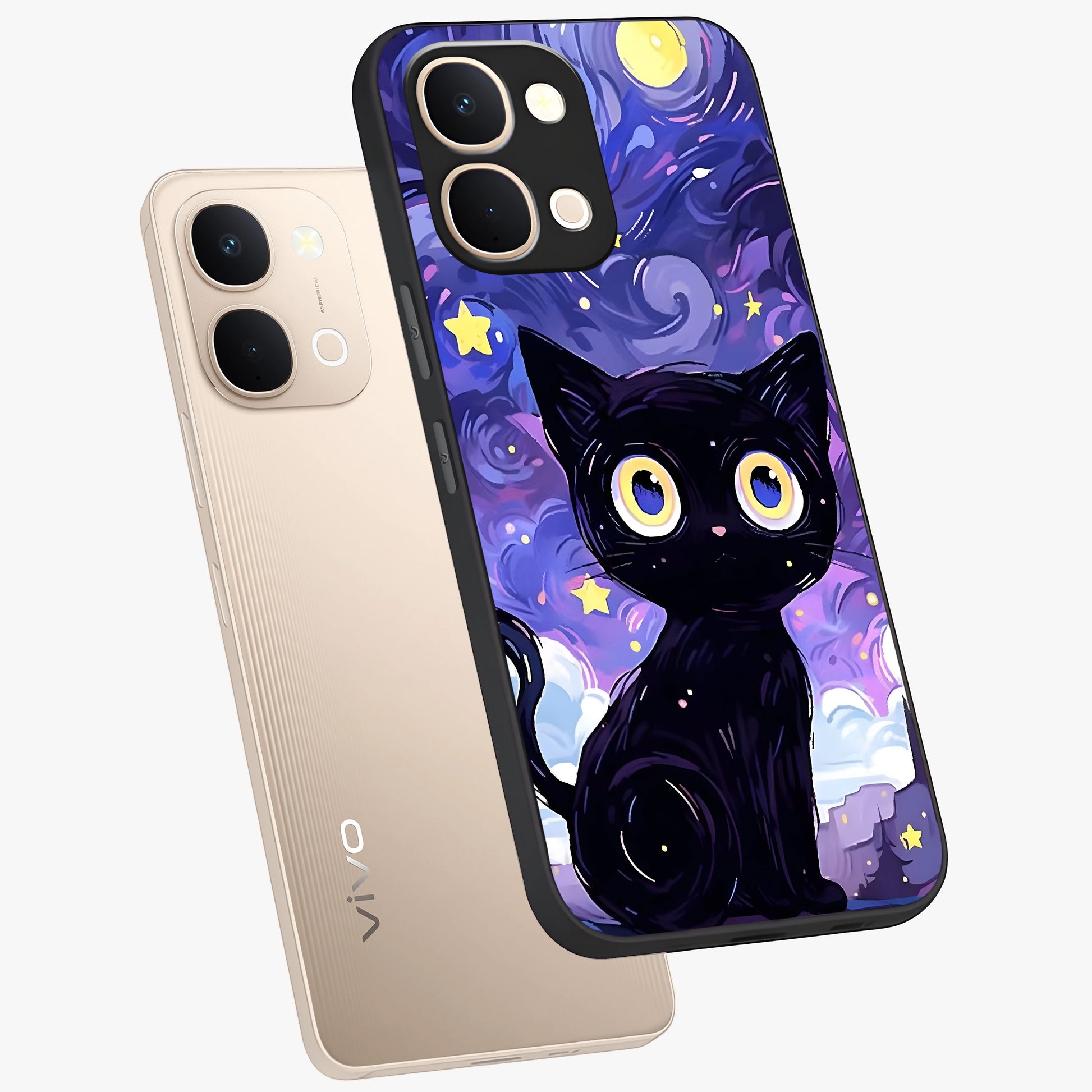 Abstract Cat Art Glass Case displayed in angled mockup highlighting modern abstract cat artwork and sleek glass surface.