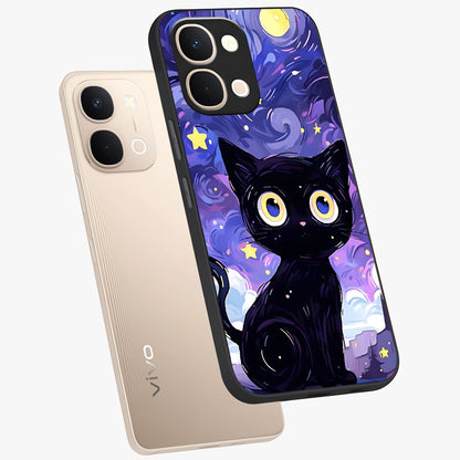 Abstract Cat Art Glass Case displayed in angled mockup highlighting modern abstract cat artwork and sleek glass surface.