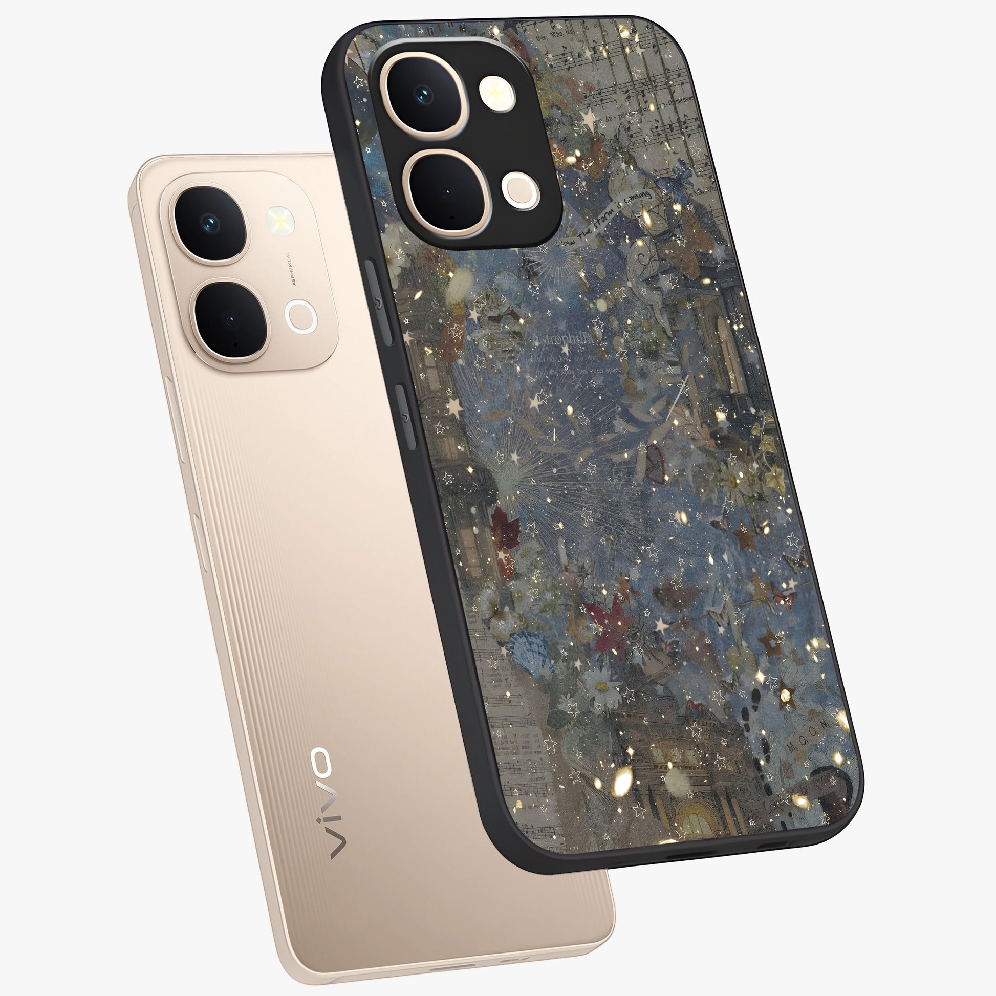 Aesthetic Astrolophia Glass Case displayed in angled mockup highlighting artistic aesthetic elements and smooth glass surface.