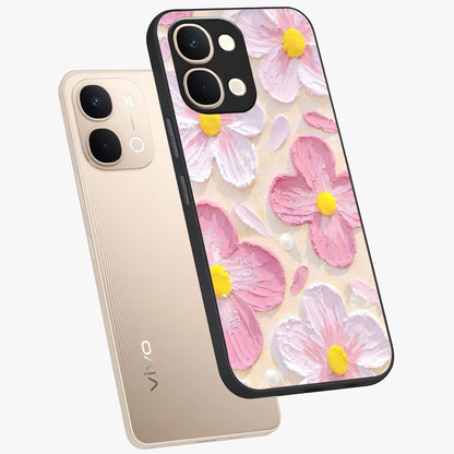 Blush Bloom Texture Glass Case displayed in angled mockup highlighting subtle bloom pattern with aesthetic pastel design.