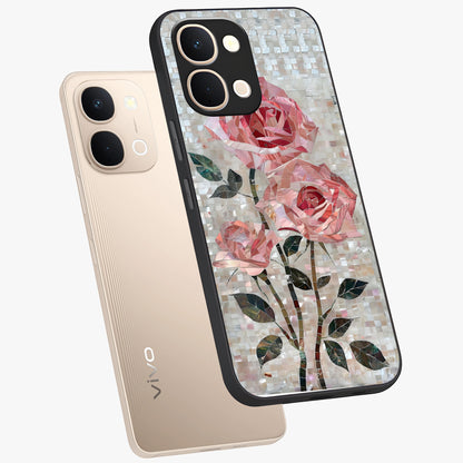 Blush Mosaic Bloom Glass Case displayed in angled mockup highlighting artistic mosaic flower pattern with aesthetic design.
