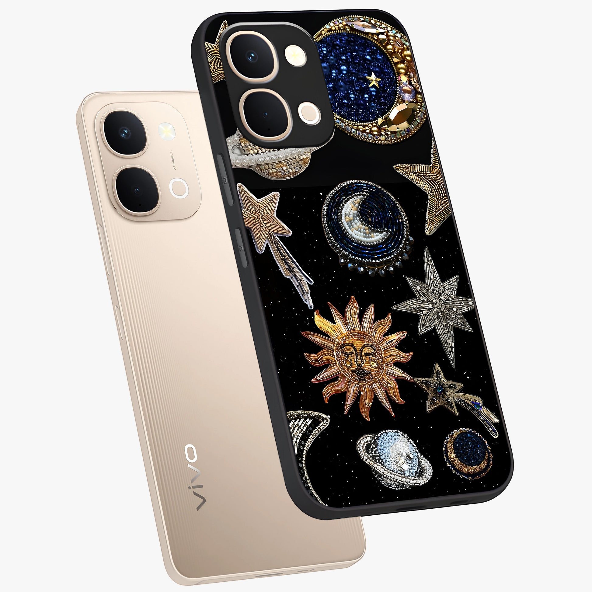 Celestial Gem Constellations Glass Case displayed in angled mockup highlighting gemstone inspired constellation design.