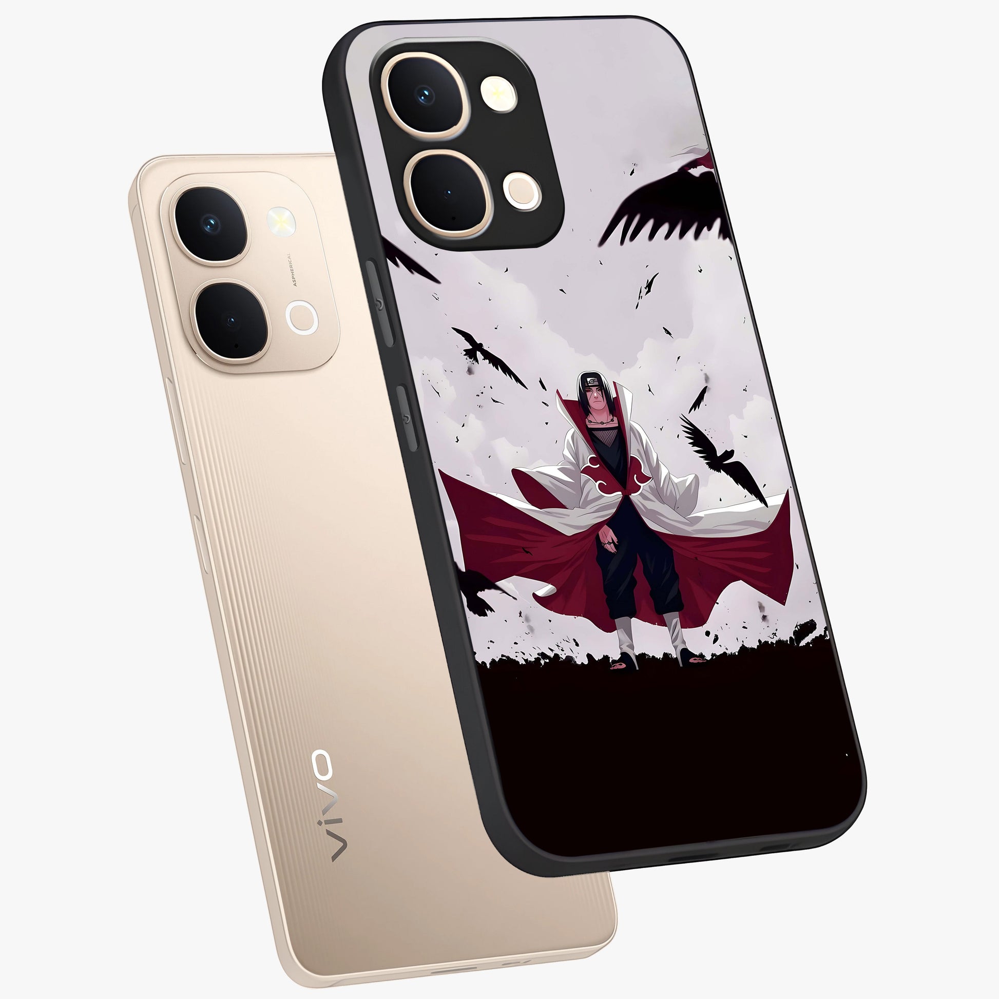 Crimson Crow Ascension Glass Case displayed in angled mockup highlighting powerful crow illustration with dark crimson aesthetic.