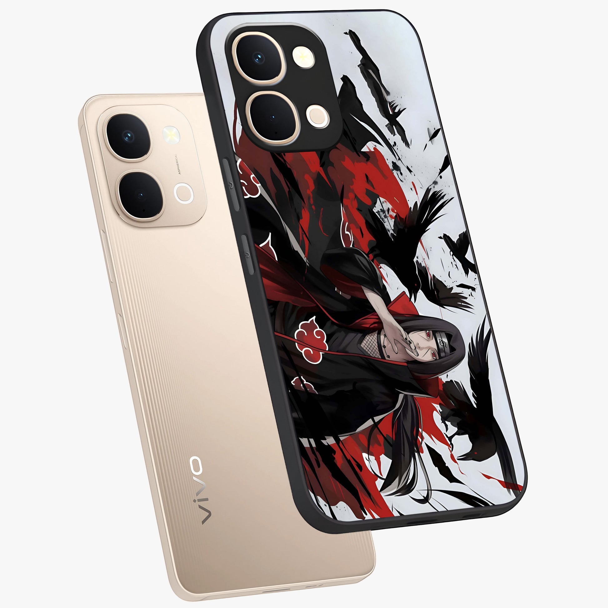 Crimson Crow Illusion Glass Case displayed in angled mockup highlighting mysterious crow graphic with dark aesthetic style.