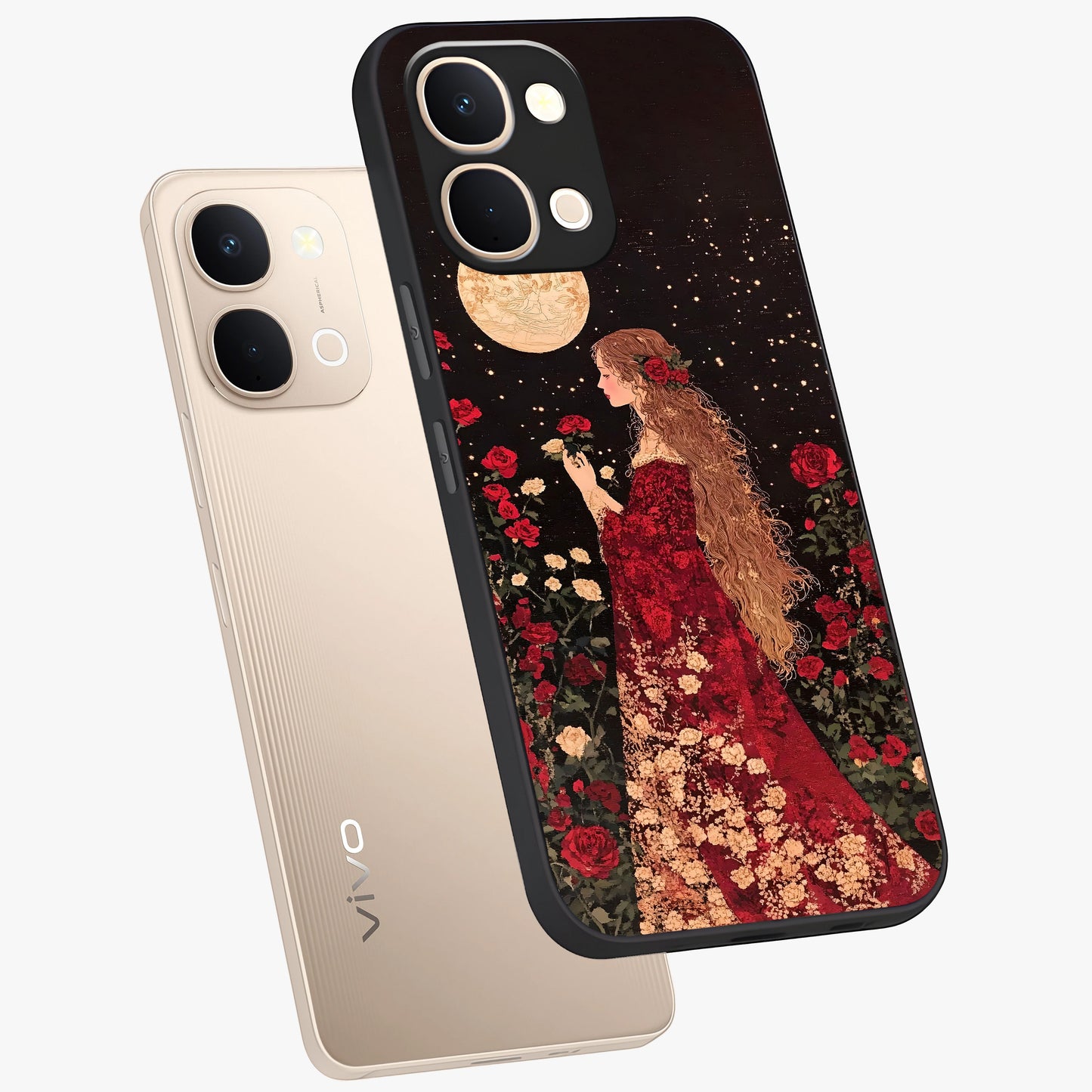 Crimson Dreams Glass Case displayed in angled mockup highlighting soft crimson aesthetic design with artistic theme.