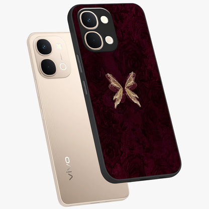 Crimson Fade Butterfly Glass Case displayed in angled mockup highlighting elegant butterfly design with crimson gradient aesthetic.