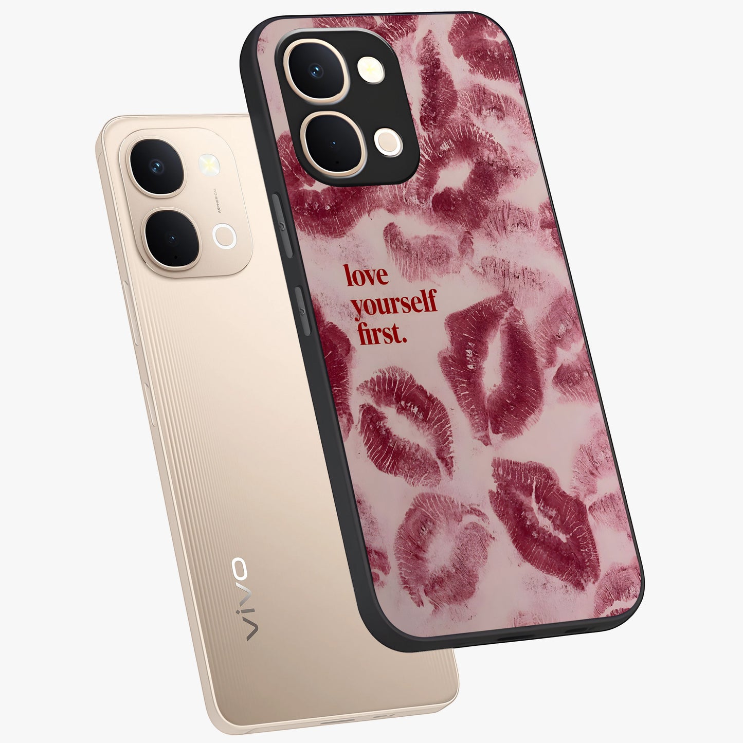 Crimson Kiss Love Glass Case displayed in angled mockup highlighting bold love inspired design with modern aesthetic style.