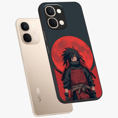 Crimson Moon Warlord Glass Case displayed in angled mockup highlighting dramatic crimson moon design with fantasy aesthetic.
