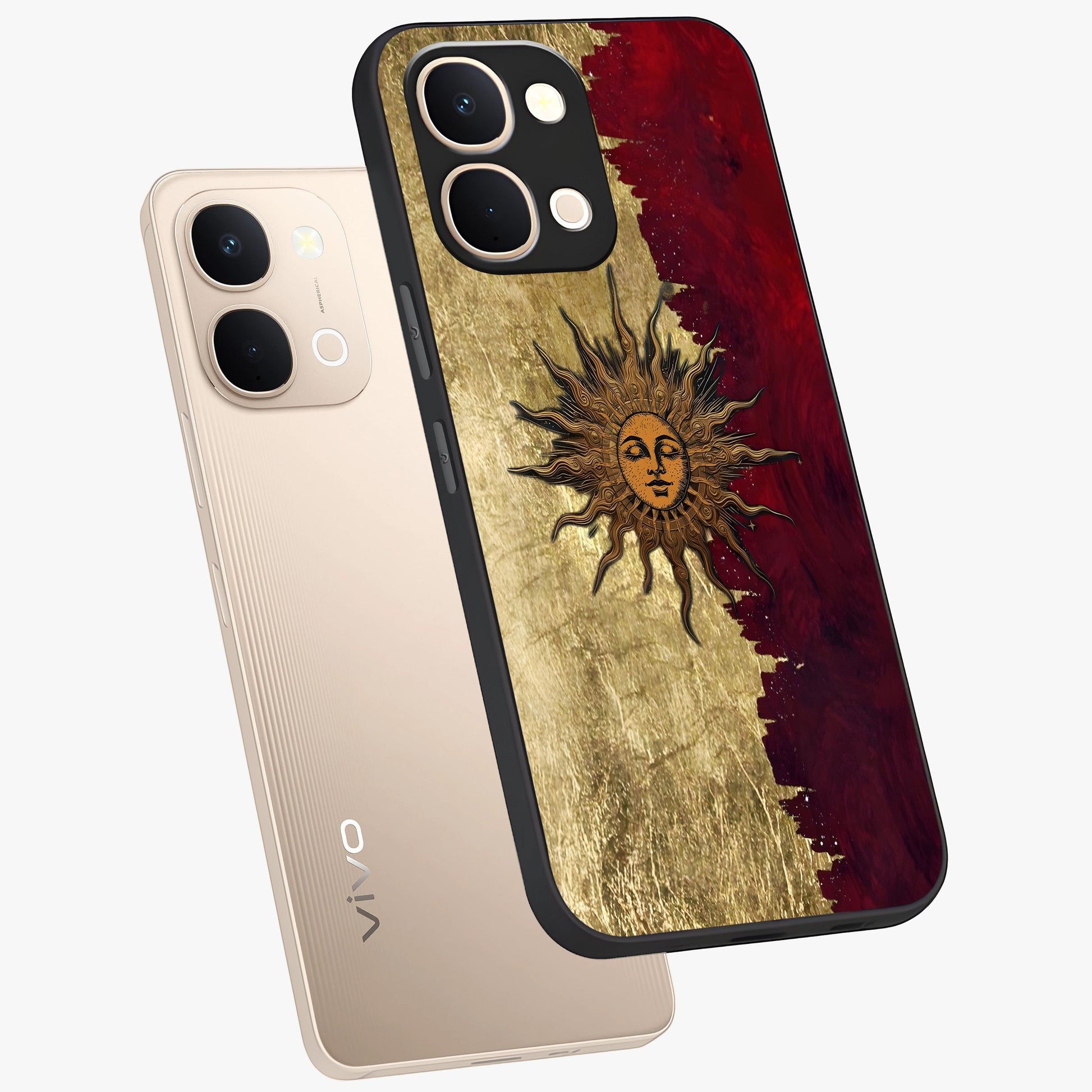 Crimson Sun Majesty Glass Case displayed in angled mockup highlighting majestic crimson sun design with bold aesthetic style.