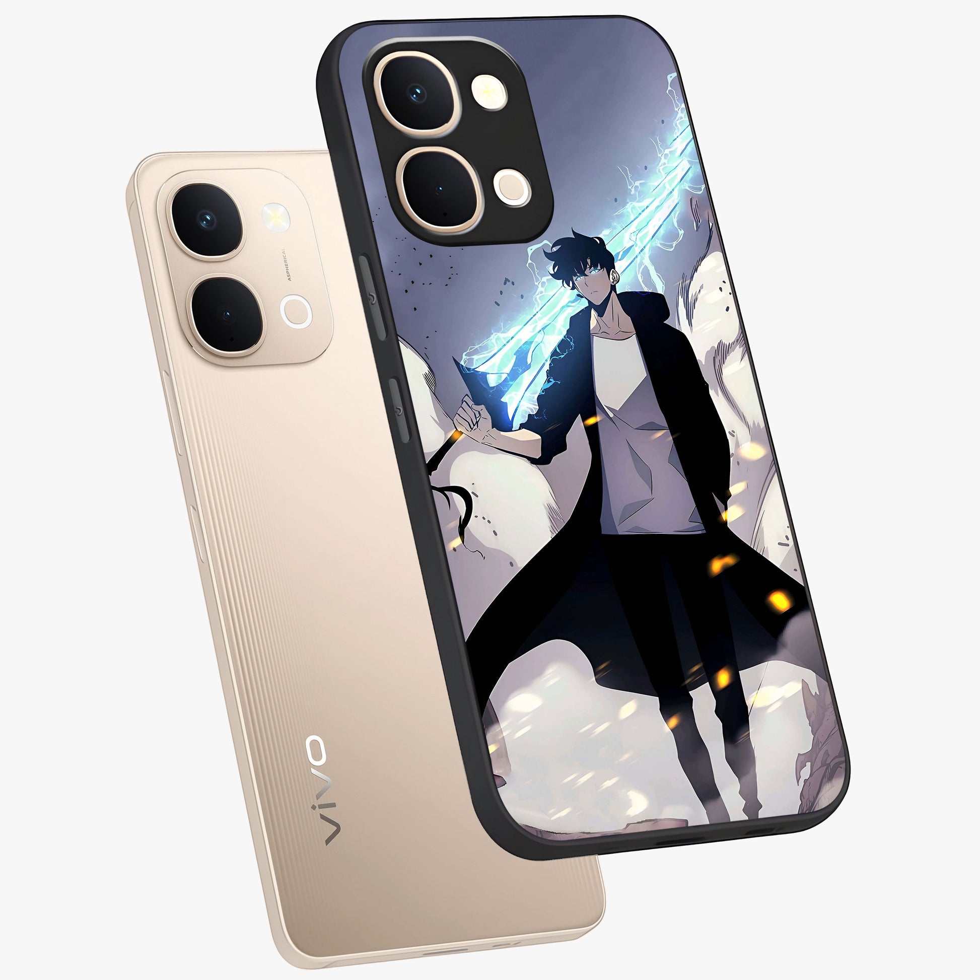 Dark Lightning Anime Warrior Glass Case displayed in angled mockup highlighting powerful lightning themed anime illustration.