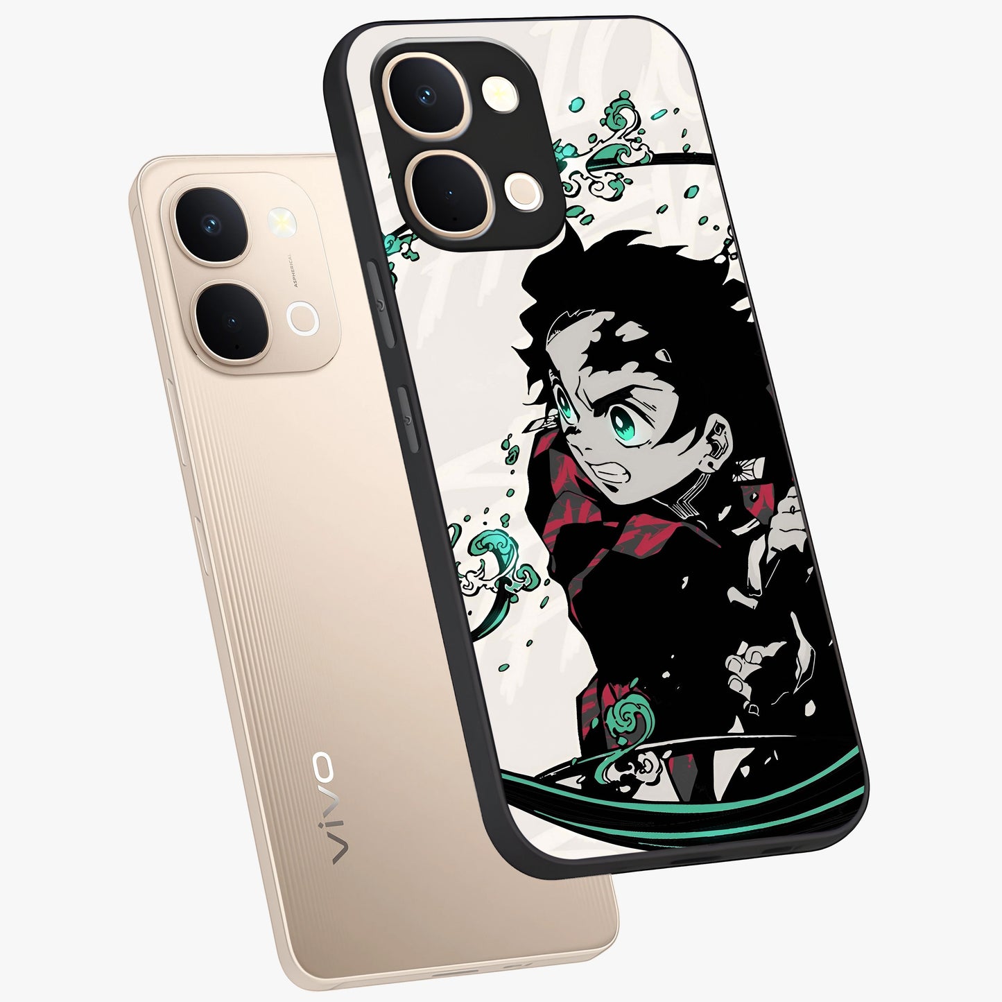 Demon Slayer Glass Case displayed in angled mockup highlighting dramatic anime character design with action aesthetic.