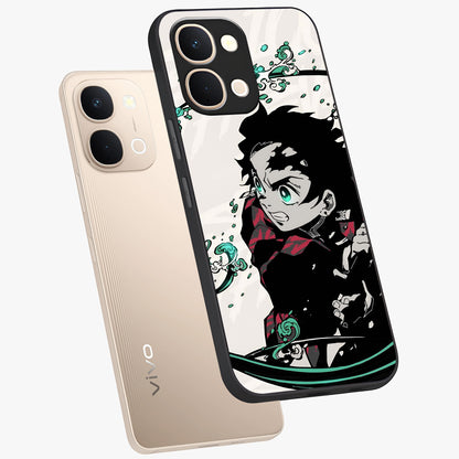 Demon Slayer Glass Case displayed in angled mockup highlighting dramatic anime character design with action aesthetic.