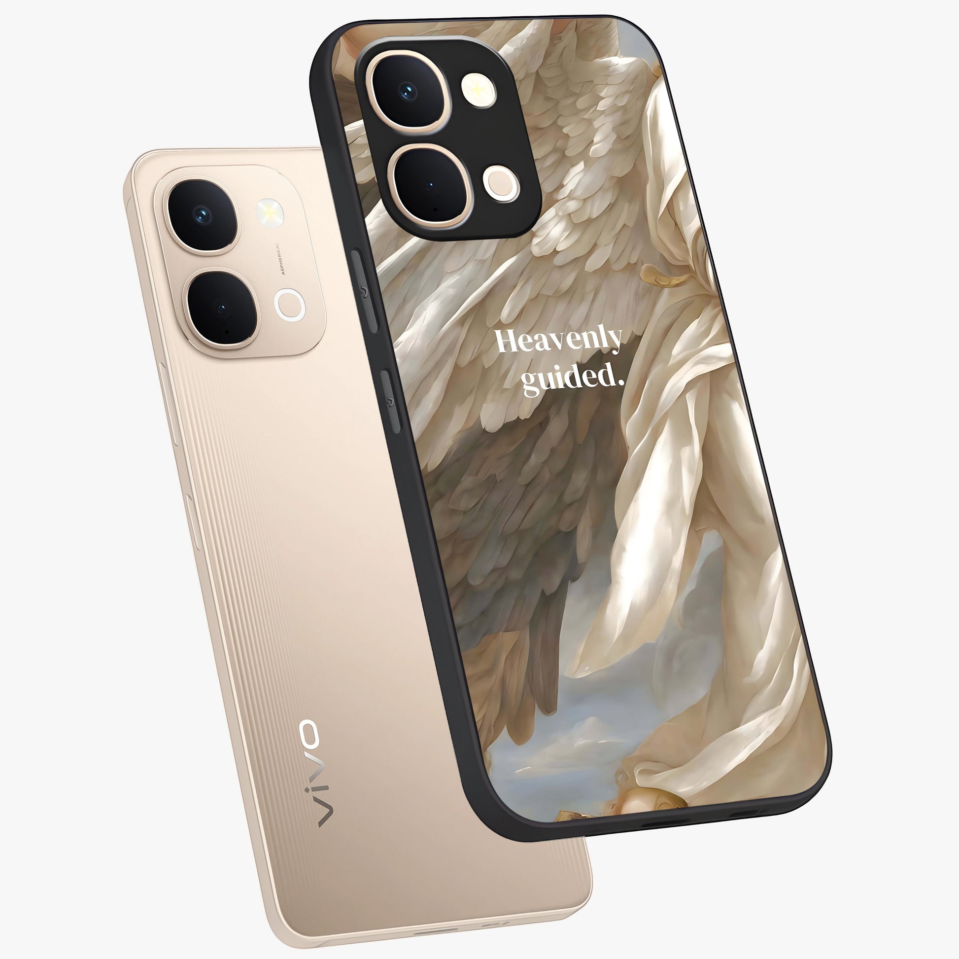 Divine Winged Grace Glass Case displayed in angled mockup highlighting graceful wing design with divine aesthetic style.