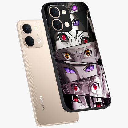 Eyes of Destiny Glass Case displayed in angled mockup highlighting bold eye illustration with mystical aesthetic style.