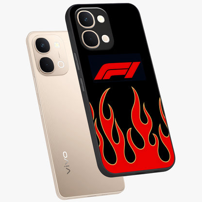 Fire F11 Glass Case displayed in angled mockup highlighting bold fire inspired graphic with energetic aesthetic style.