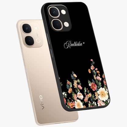 Floral Design With a Custom Personalized Name Glass Case displayed in angled mockup highlighting elegant floral pattern with custom name feature.