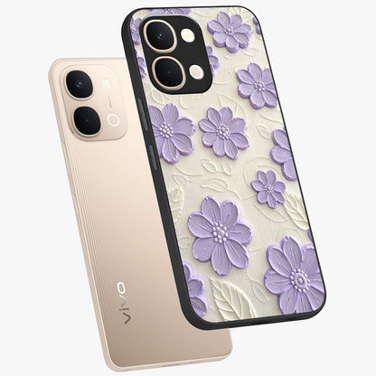 Floral Wall Art With Purple Flowers Glass Case displayed in angled mockup highlighting vibrant purple floral illustration with artistic aesthetic.