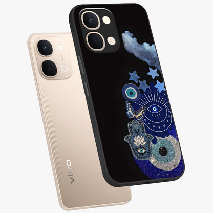 Galactic Charm Cluster Glass Case displayed in angled mockup highlighting luminous galaxy inspired design with dreamy aesthetic.