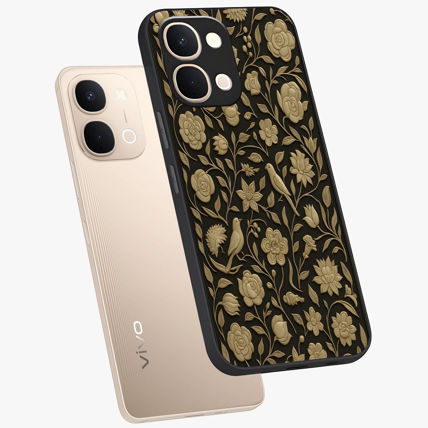 Golden Evil Eye Mandala Glass Case displayed in angled mockup highlighting protective evil eye symbol with golden mandala design.