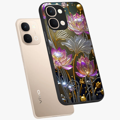 Golden Floral Majesty Glass Case displayed in angled mockup highlighting elegant flower design with royal golden aesthetic.