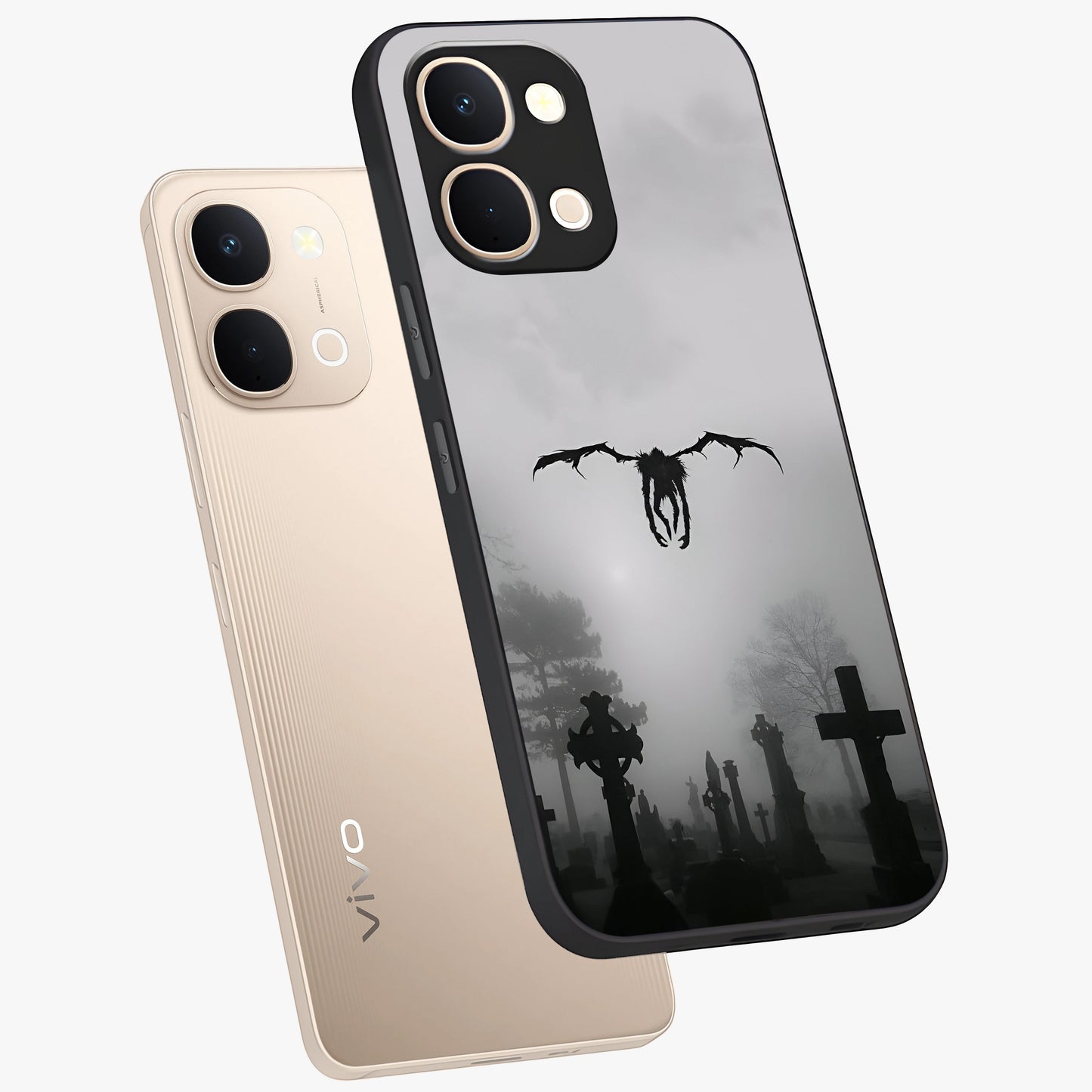 Graveyard Shadow Descent Glass Case displayed in angled mockup highlighting eerie shadow illustration with gothic aesthetic.