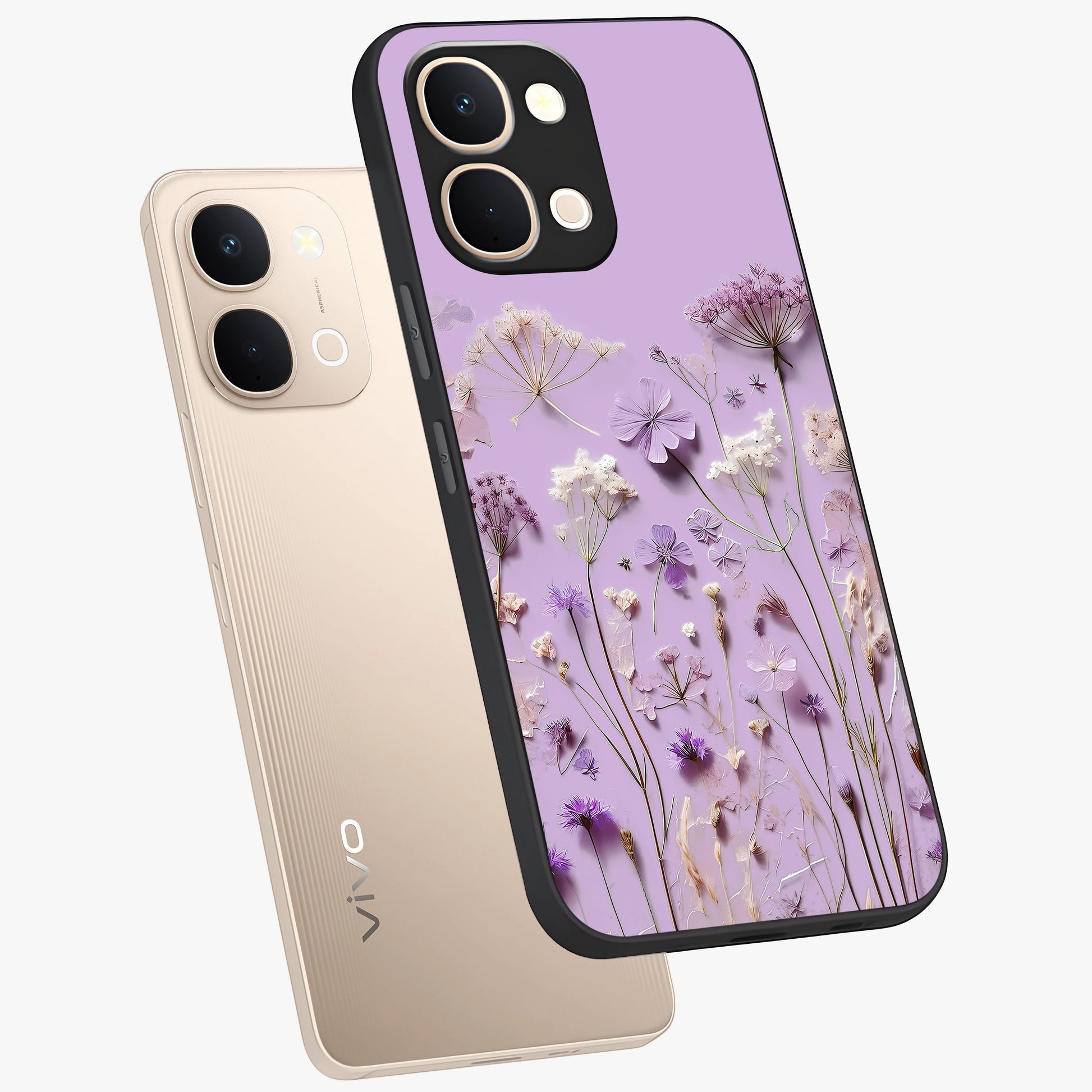 Lavender Blossom Dream Glass Case displayed in angled mockup highlighting dreamy lavender flower design with calming aesthetic style.