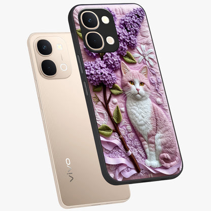Lavender Cat Whimsy Glass Case displayed in angled mockup highlighting playful feline illustration with pastel lavender aesthetic.