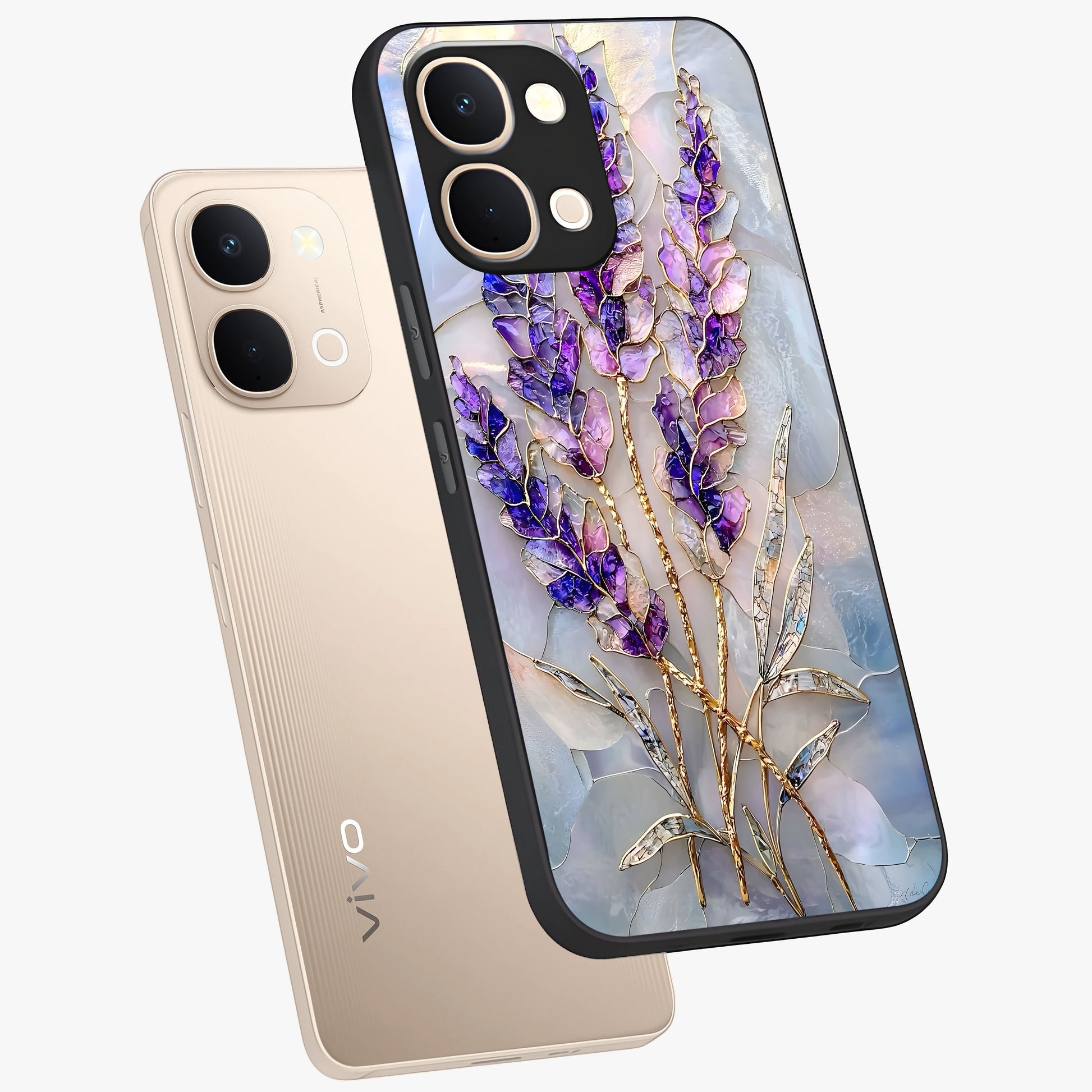 Lavender Dream Glow Glass Case displayed in angled mockup highlighting dreamy purple glow design with soft artistic style.