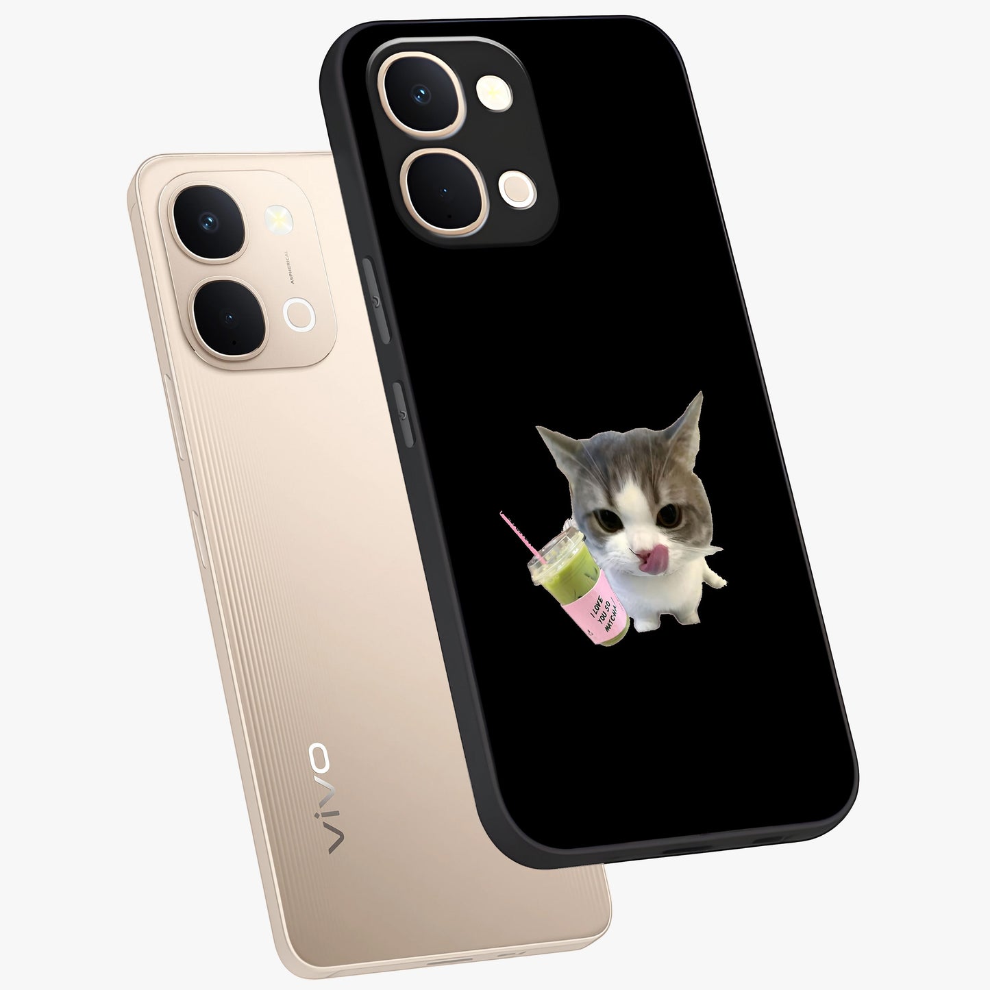 Matcha Cat Style Glass Case displayed in angled mockup highlighting playful feline design with pastel matcha aesthetic.